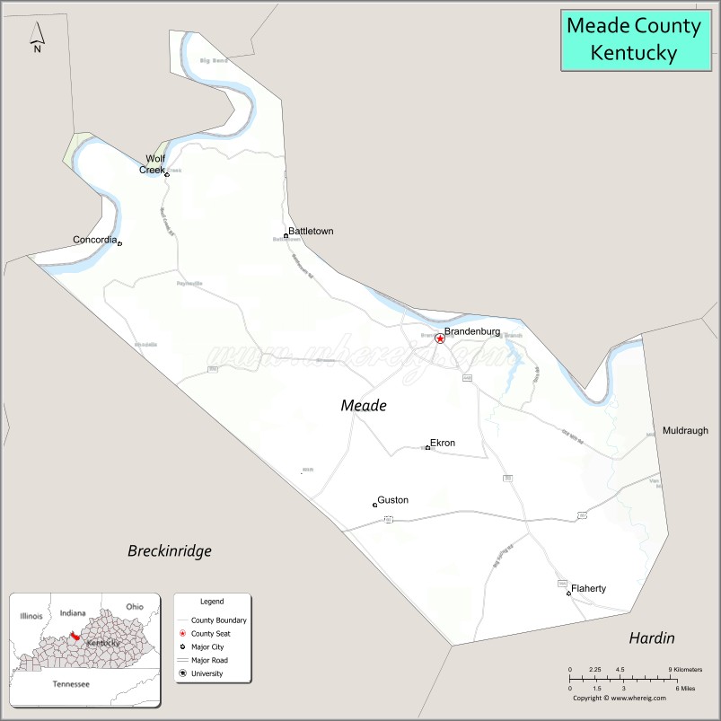 Map of Meade County, Kentucky