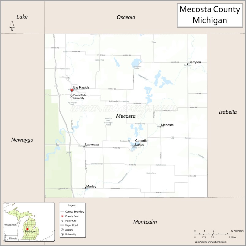 Map of Mecosta County, Michigan