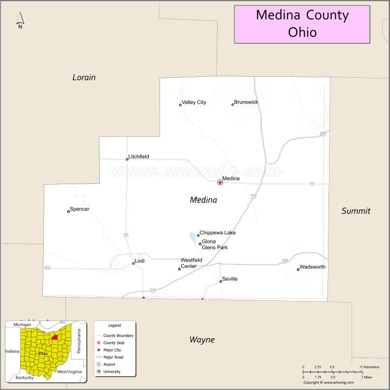 Map of Medina County, Ohio