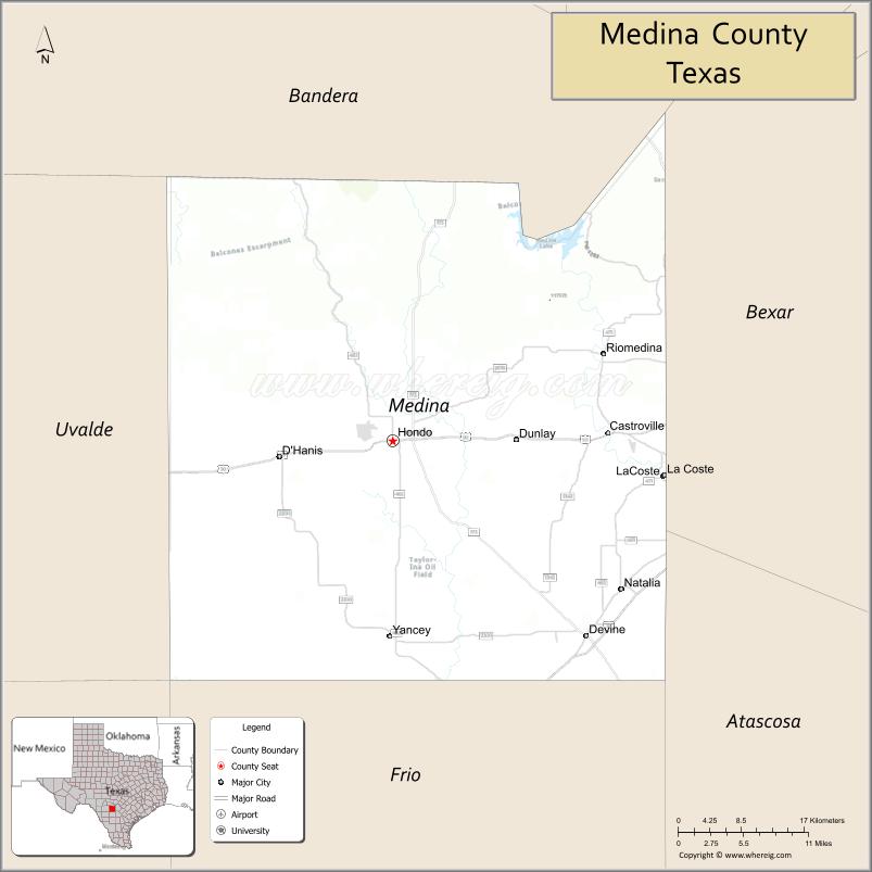 Map of Medina County, Texas