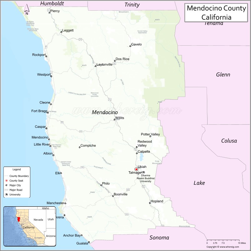 Map of Mendocino County, California