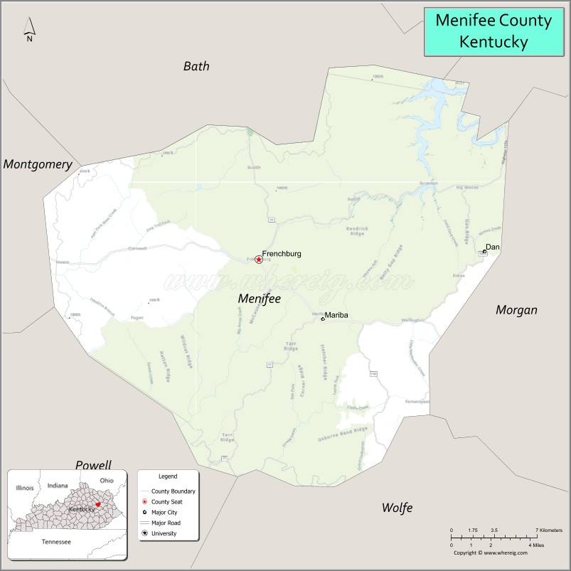 Map of Menifee County, Kentucky