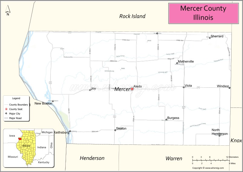 Map of Mercer County, Illinois