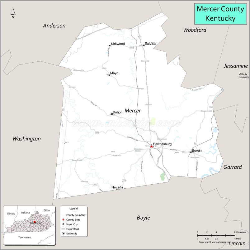 Map of Mercer County, Kentucky