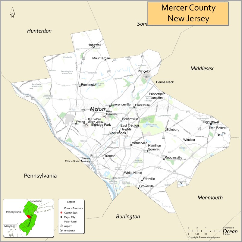 Map of Mercer County, New Jersey