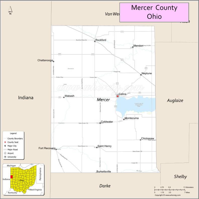 Map of Mercer County, Ohio