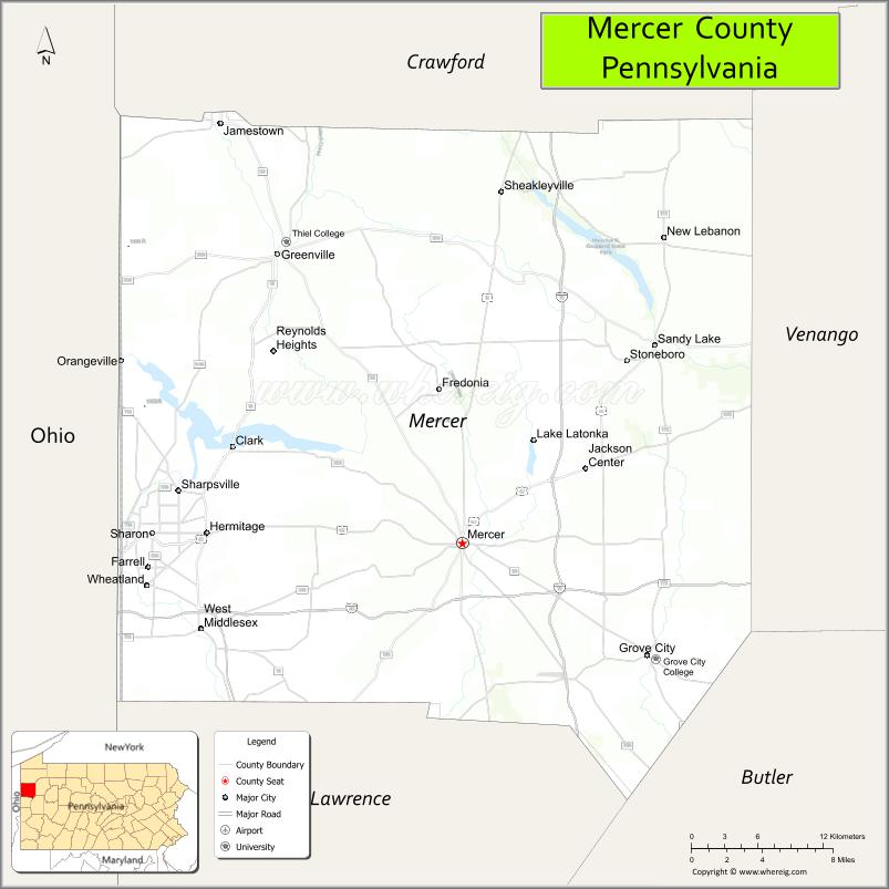 Map of Mercer County, Pennsylvania