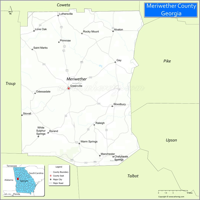 Map of Meriwether County, Georgia