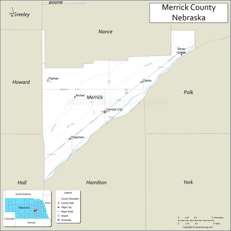 Map of Merrick County, Nebraska