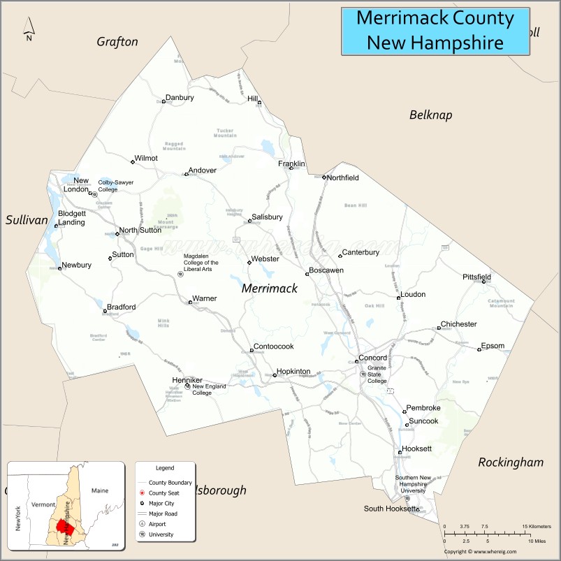 Map of Merrimack County, New Hampshire