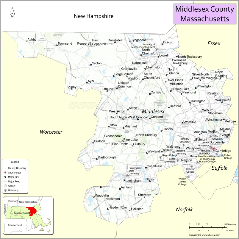 Map of Middlesex County, Massachusetts