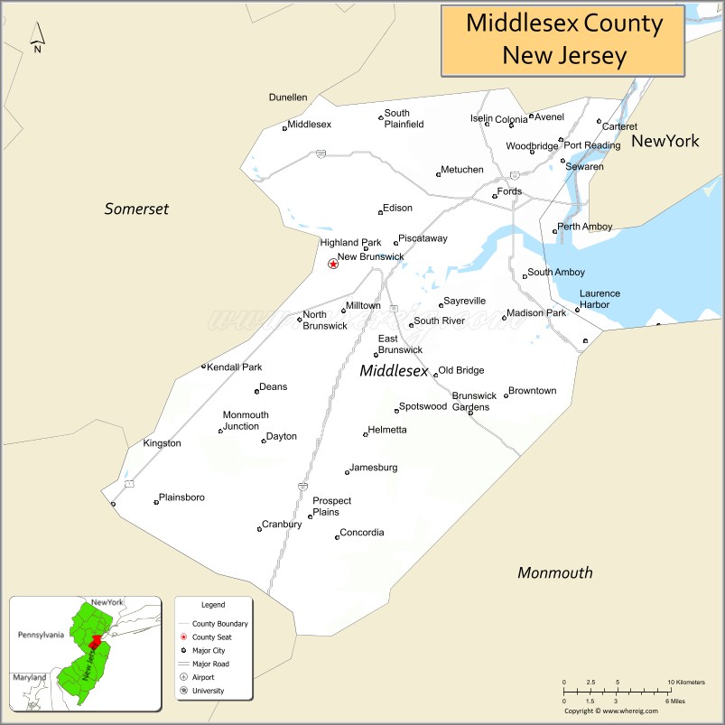 Map of Middlesex County, New Jersey