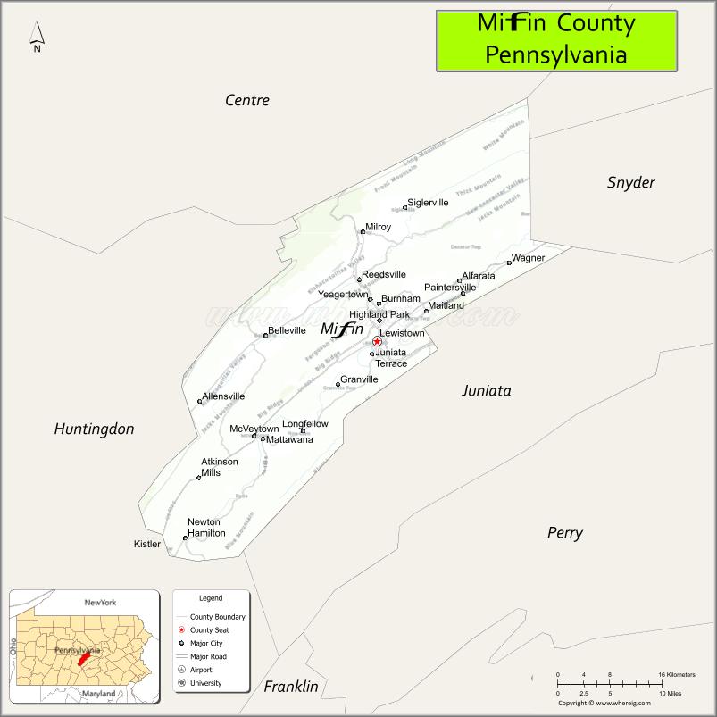 Map of Mifflin County, Pennsylvania