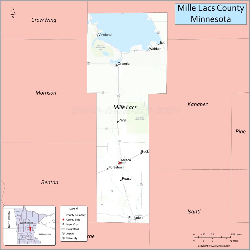Map of Mille Lacs County, Minnesota