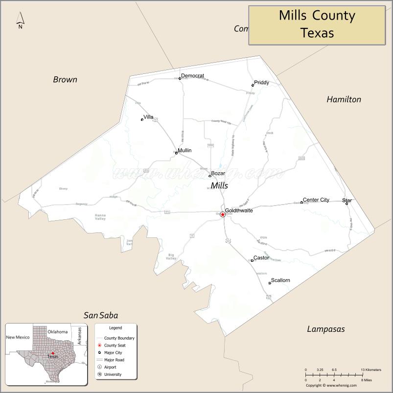 Map of Mills County, Texas