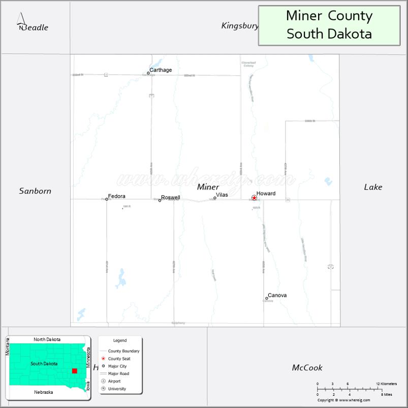 Map of Miner County, South Dakota
