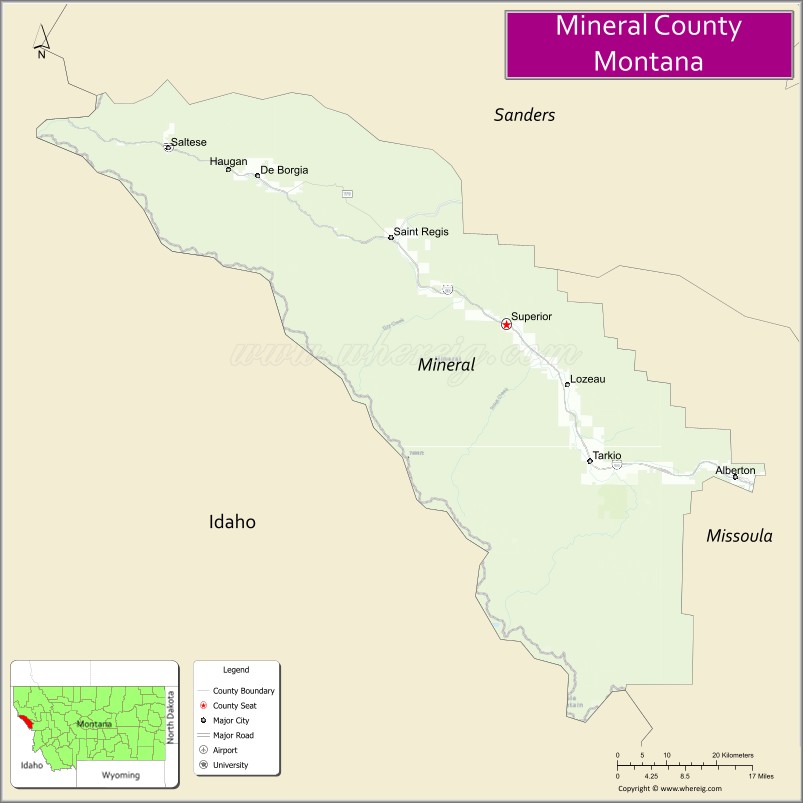 Map of Mineral County, Montana