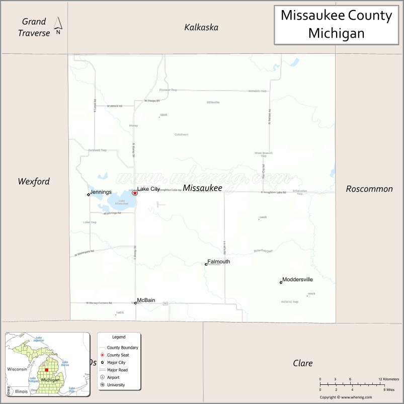 Map of Missaukee County, Michigan