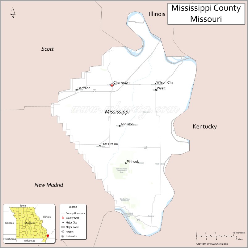 Map of Mississippi County, Missouri