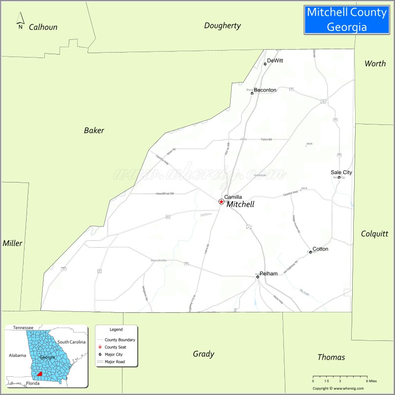 Map of Mitchell County, Georgia
