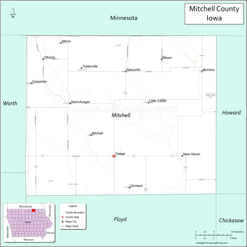 Map of Mitchell County, Iowa