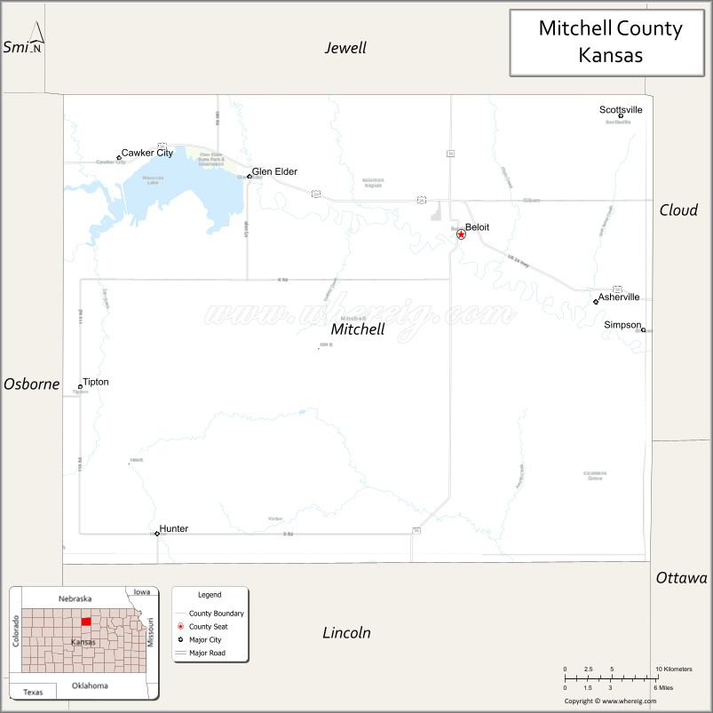 Map of Mitchell County, Kansas