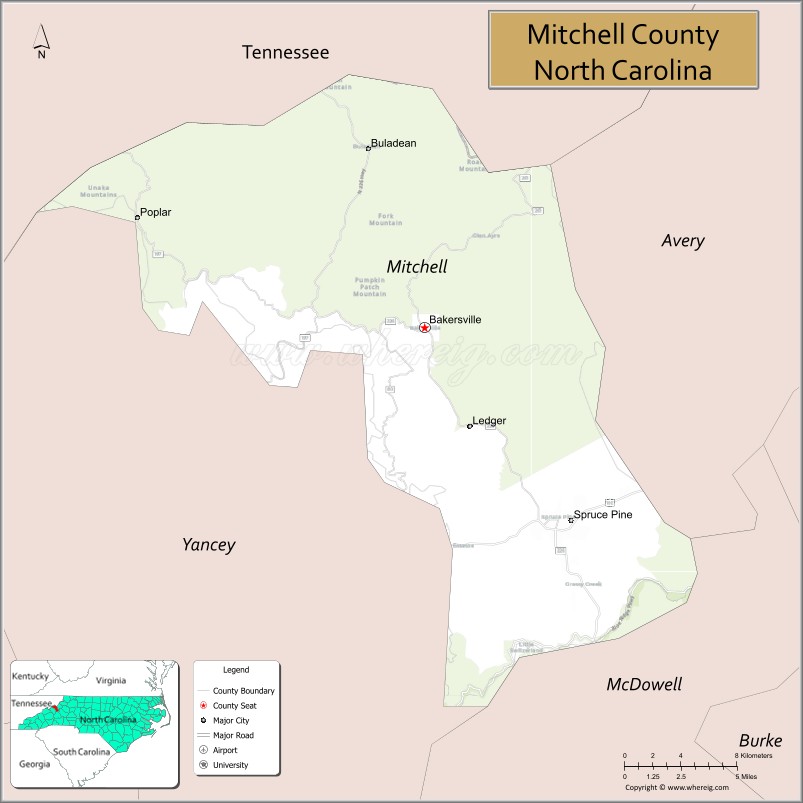 Map of Mitchell County, North Carolina