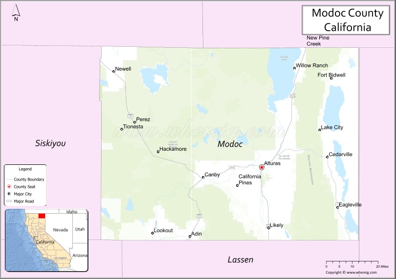 Map of Modoc County, California, United States
