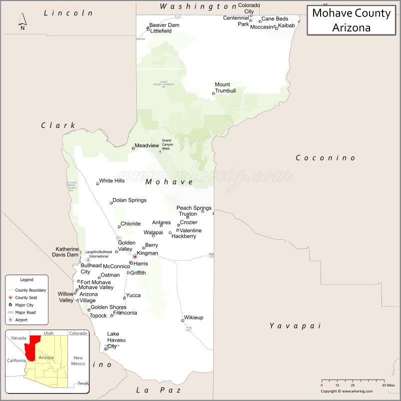 Map of Mohave County, Arizona