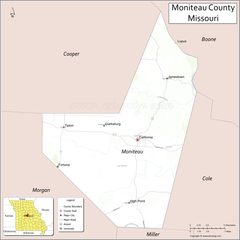 Map of Moniteau County, Missouri