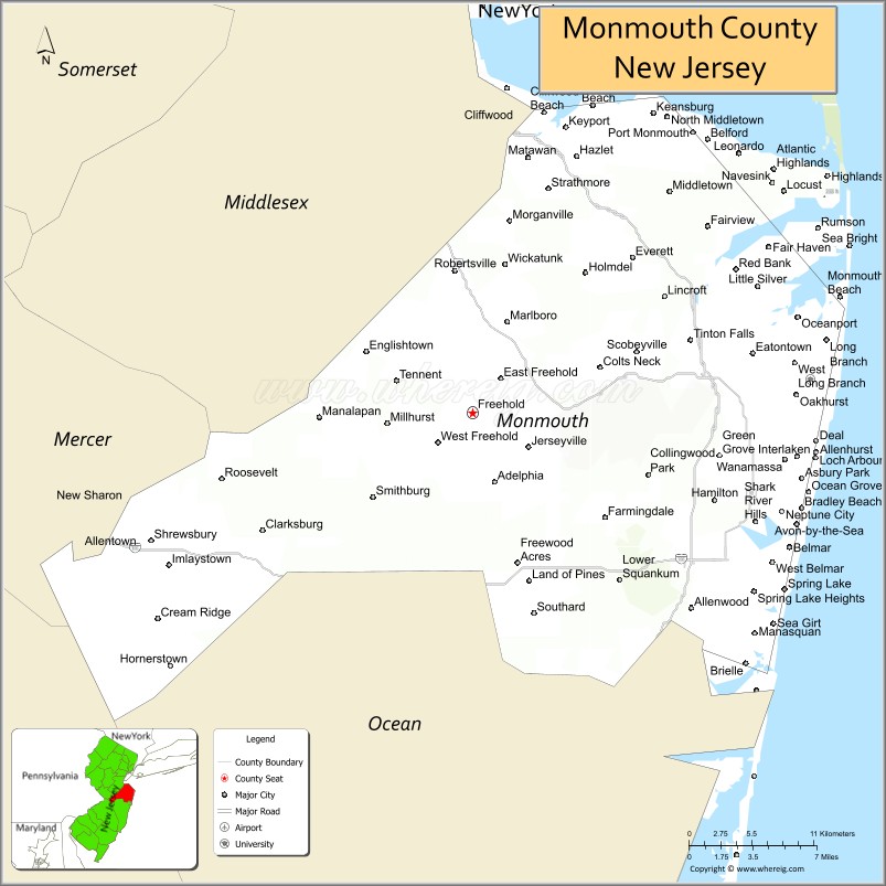 Map of Monmouth County, New Jersey