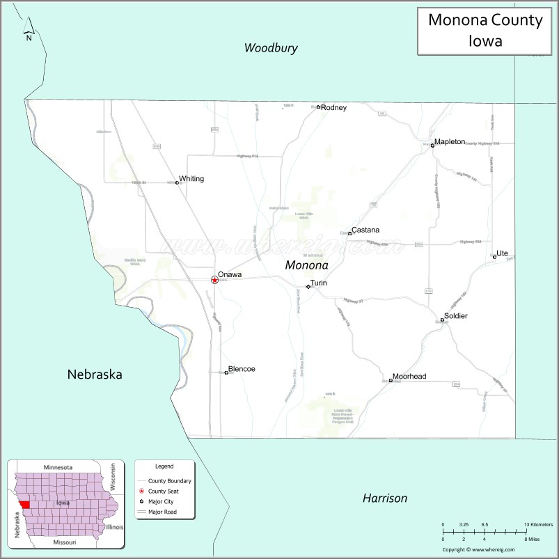 Map of Monona County, Iowa