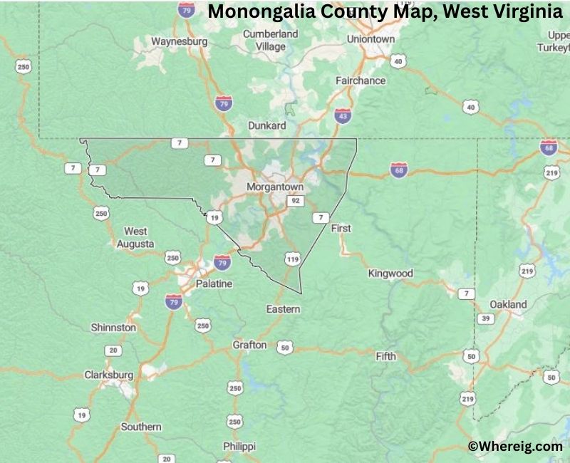 Map of Monongalia County, West Virginia