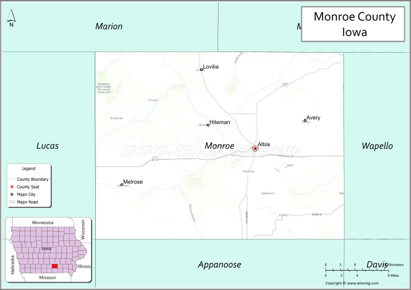 Map of Monroe County, Iowa