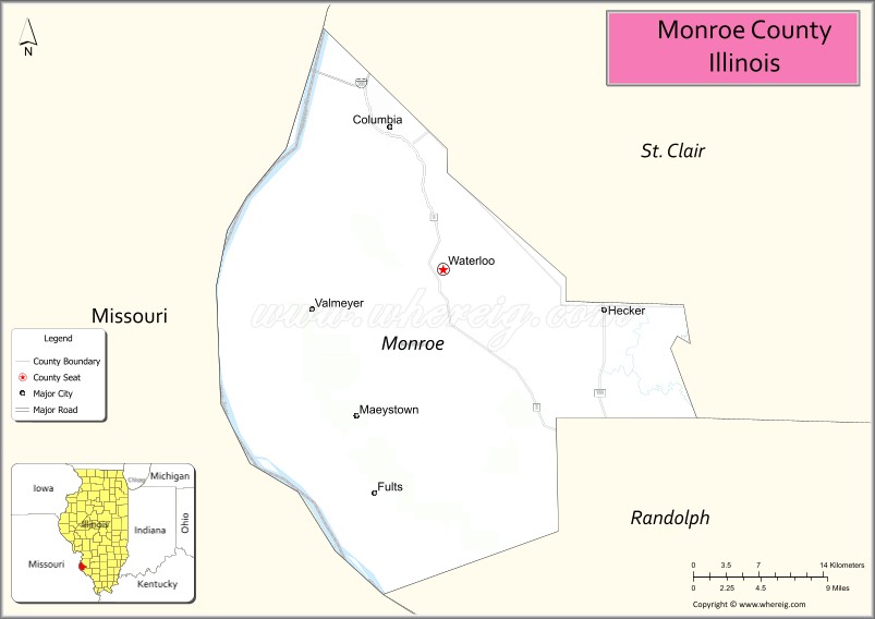 Map of Monroe County, Illinois