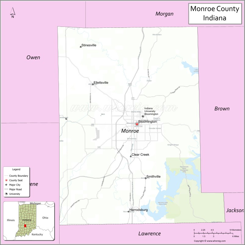 Map of Monroe County, Indiana