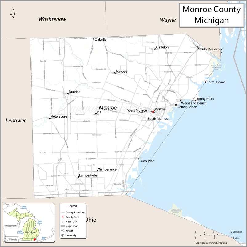 Map of Monroe County, Michigan