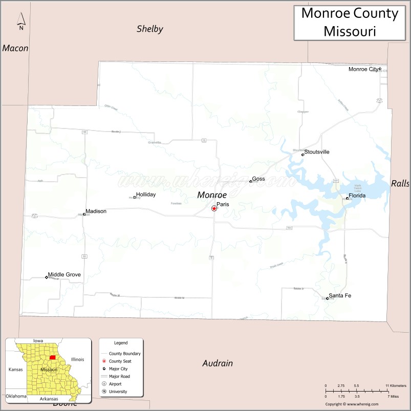 Map of Monroe County, Missouri