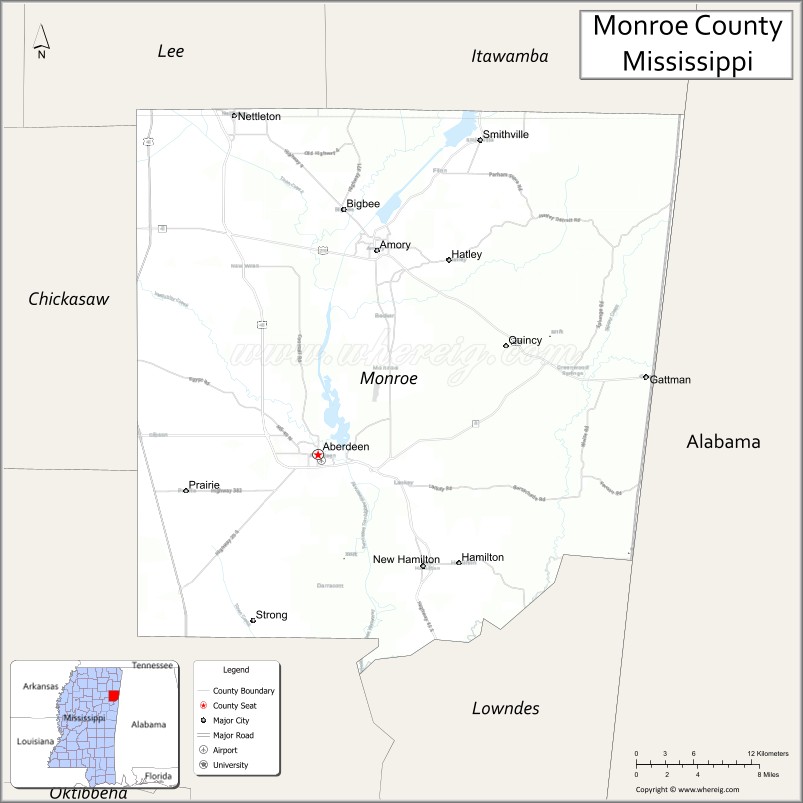 Map of Monroe County, Mississippi