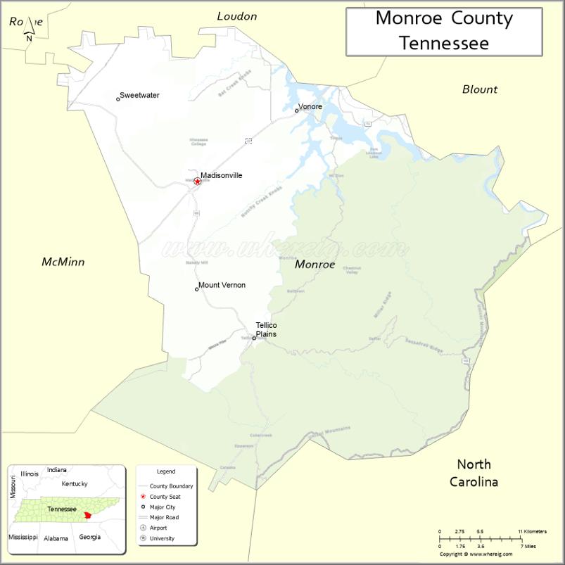 Map of Monroe County, Tennessee
