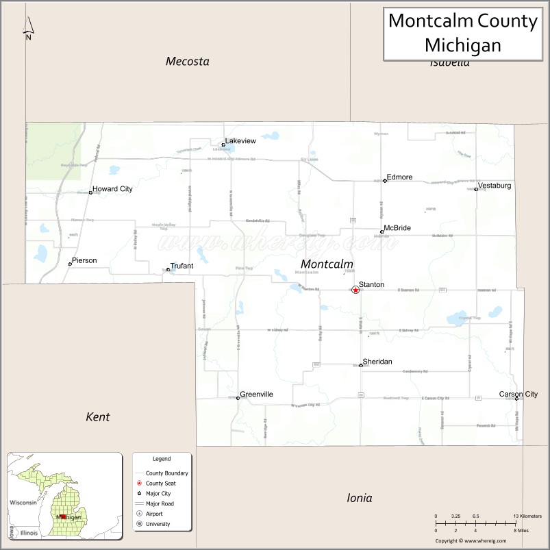 Map of Montcalm County, Michigan