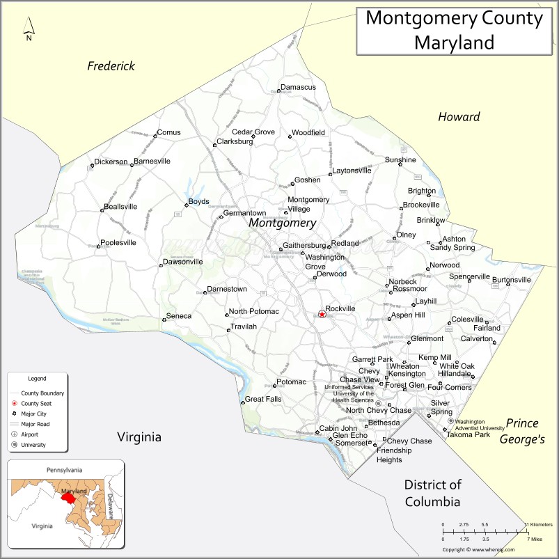 Map of Montgomery County, Maryland