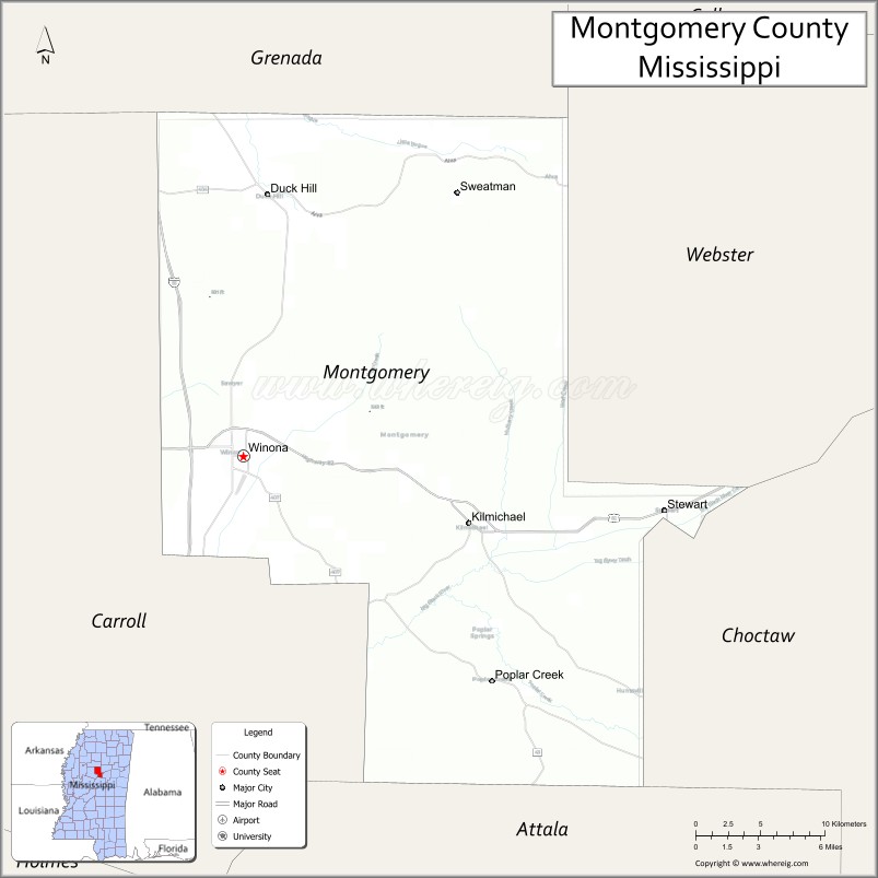 Map of Montgomery County, Mississippi
