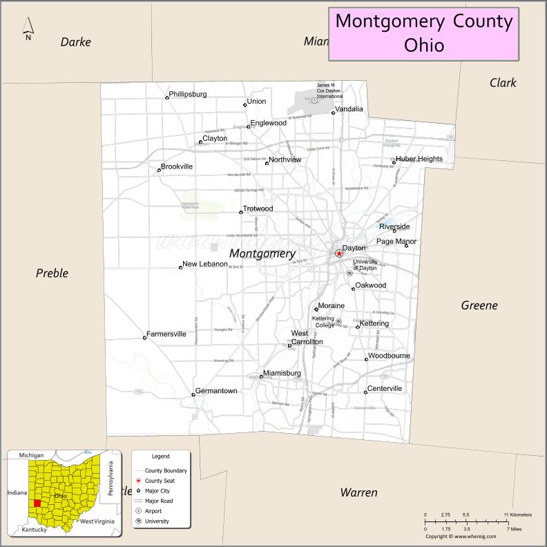 Map of Montgomery County, Ohio
