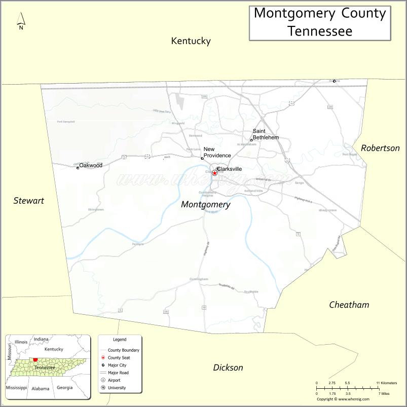 Map of Montgomery County, Tennessee