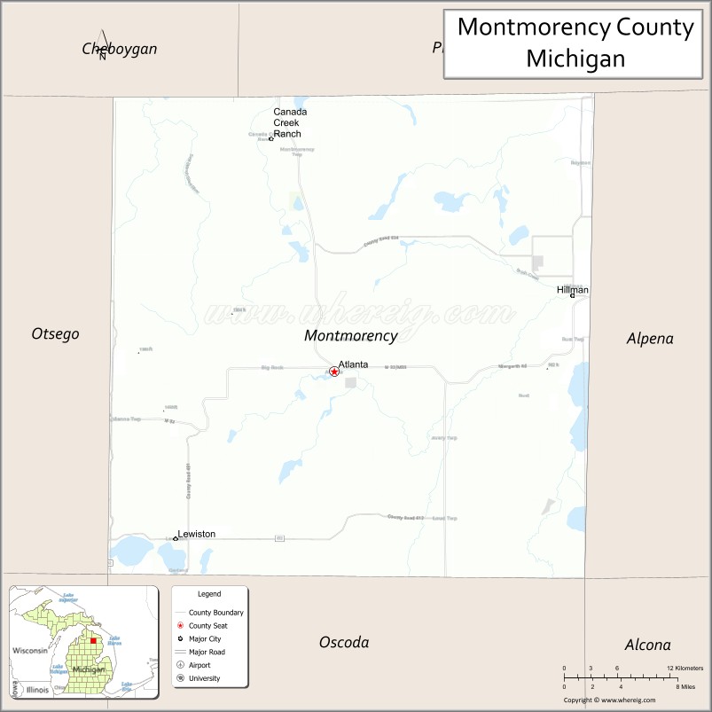 Map of Montmorency County, Michigan