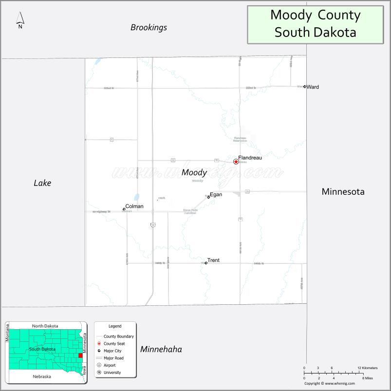 Map of Moody County, South Dakota