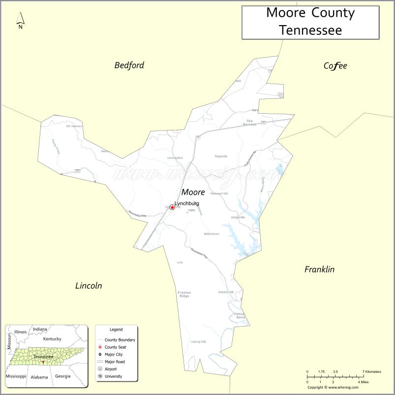 Map of Moore County, Tennessee