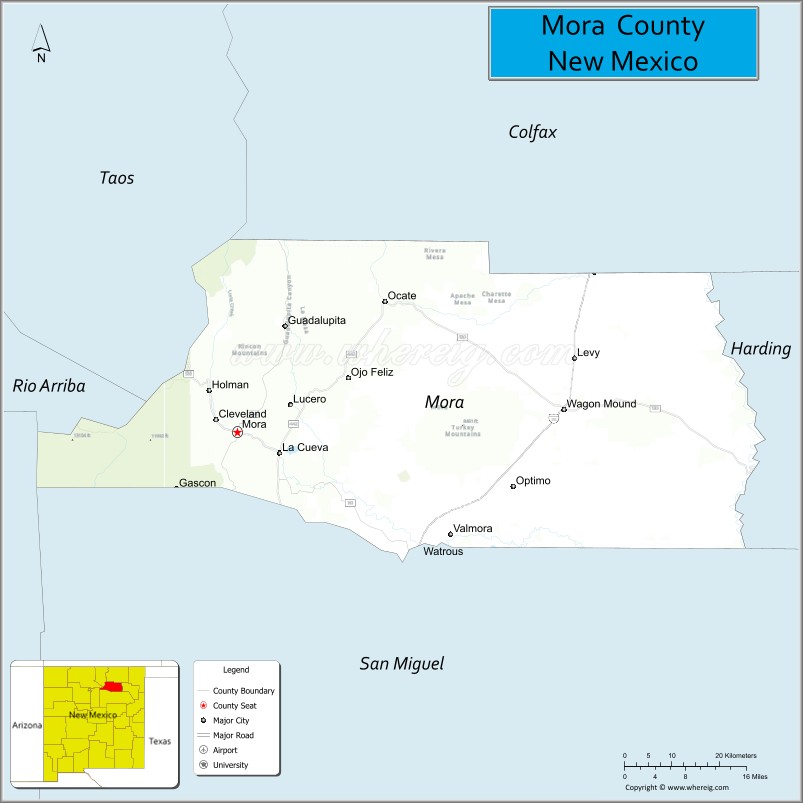 Map of Mora County, New Mexico