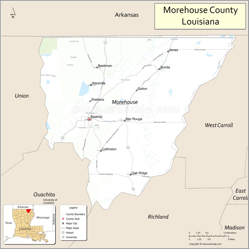 Map of Morehouse Parish, Louisiana